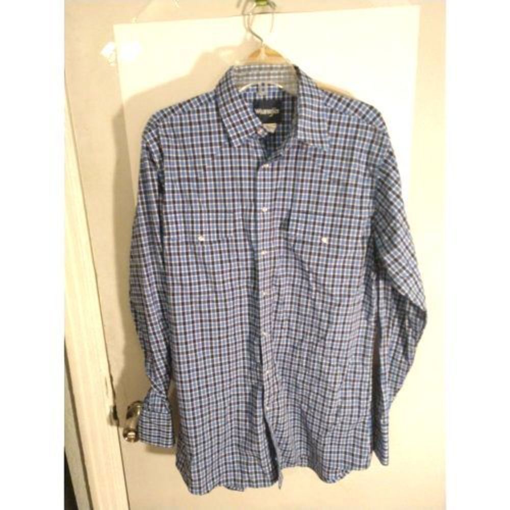 Wrangler Pearl Snap Blue Plaid Western Shirt Men's Size Large‎